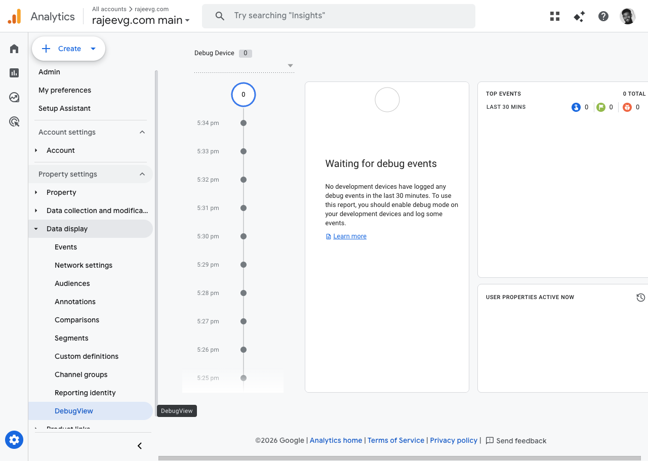 GA4 DebugView with no debug devices visible